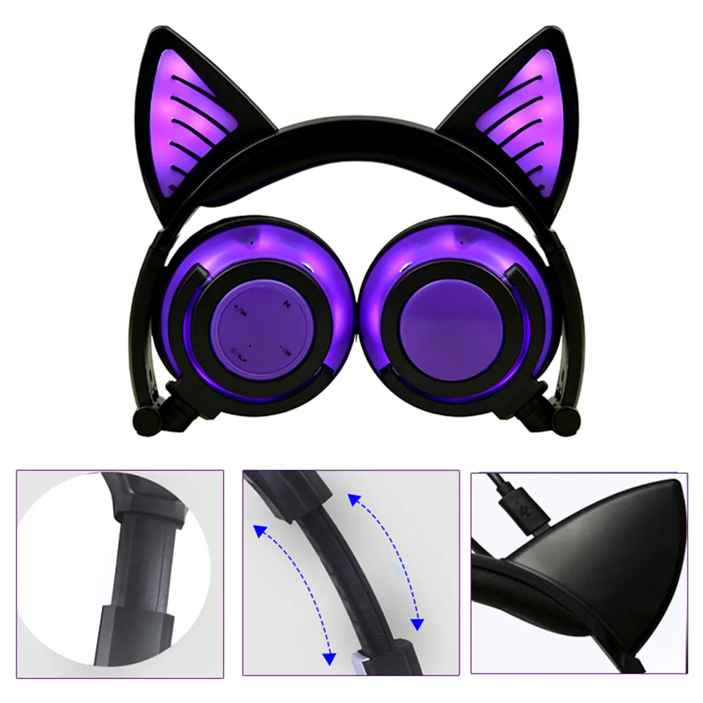 Беспроводные наушники AIYIMA Bluetooth складные мигающие с кошачьими ушками игровая