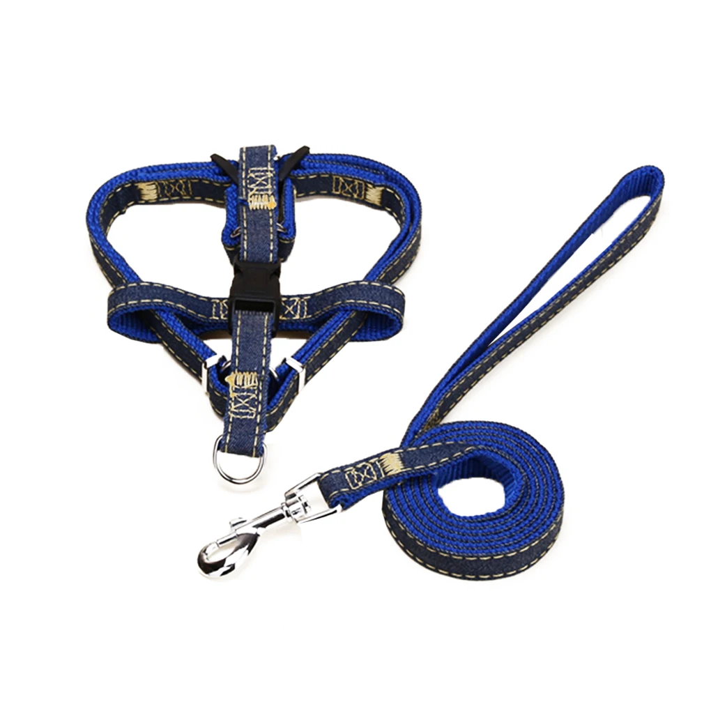 Dog Leash Harness Adjustable Leash Set Denim Dog Leash Collar for Small