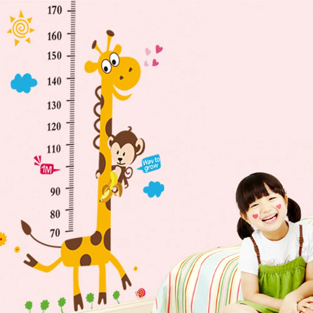Съемная высота диаграммы измерения стены стикер наклейка для детей Детская комната Жираф