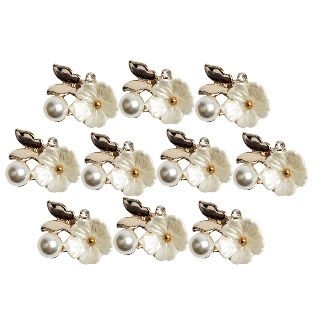 10pcs Gold Plated Flower Buttons Flatback Pearl Embellishment for Handmade Flower Wedding Decoration DIY Headbands Hair Bows