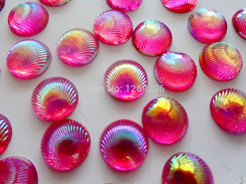

Round shell pattern 10mm dark Rose red AB colour No holes Acryl crystal peacock tail surface flatback 200pcs/bag b608
