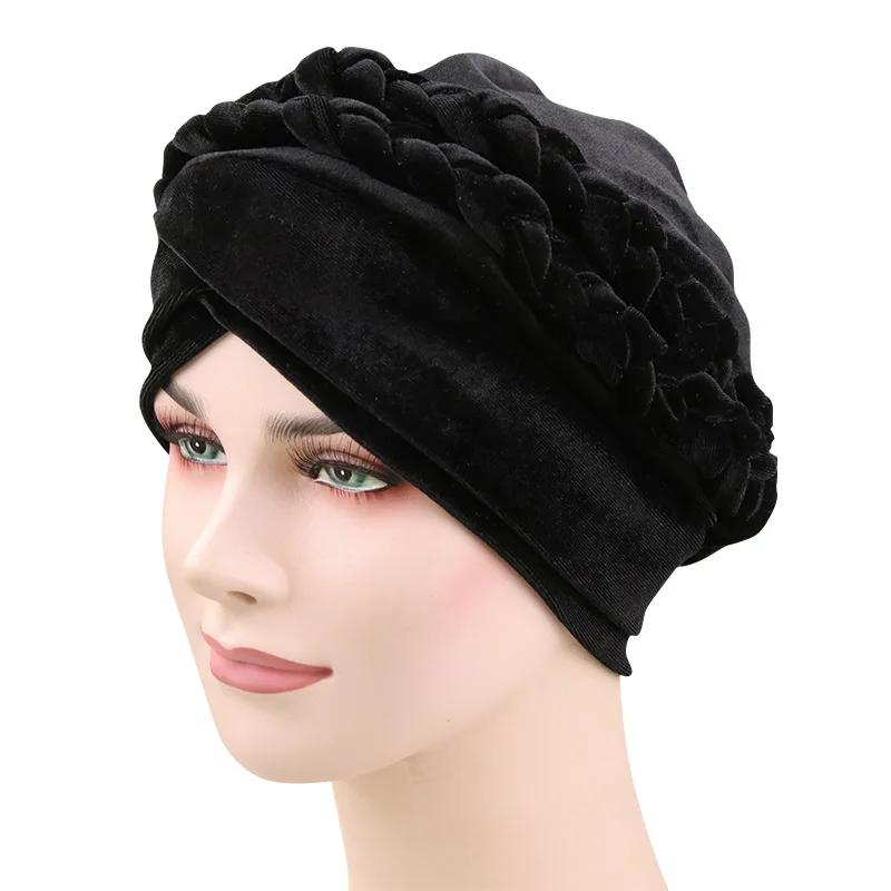 

Muslim Women Long Braid Hemp Velvet Turban Hat Banadans Cancer Chemo Beanies Cap Hijab Headwear Headwrap Hair Accessories