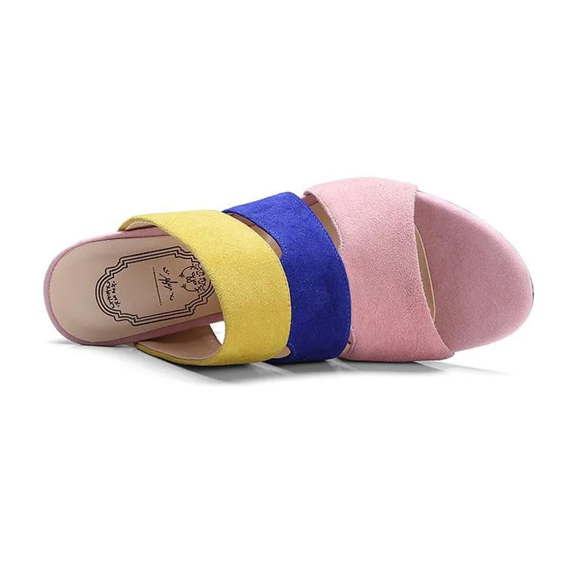 Kid Suede Slides Casual Beach Slippers Platform Shoes Woman Summer 2018 New Slip On High Fretwork Heels Sandals Women Lady Shoes (6)