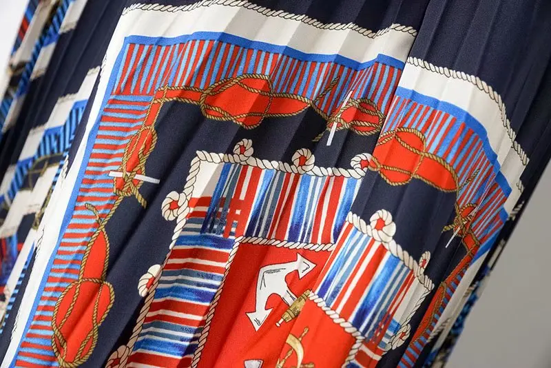 VOGUEIN новые женские летние ретро этнические Геометрические цепи печати плиссированные миди юбки оптом