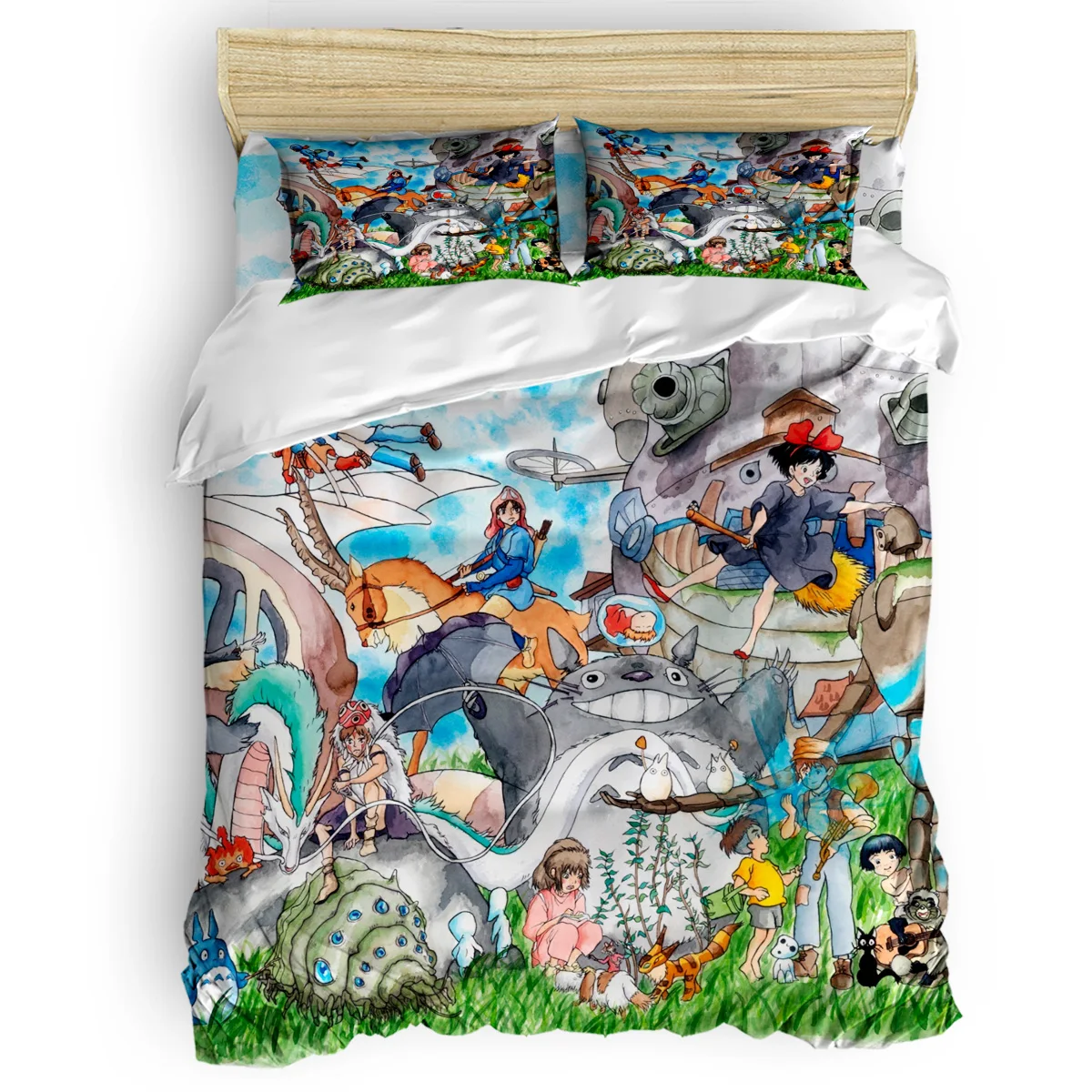 

Kawaii Ghibli Duvet Cover Set Cartoon Bed Sheets Comforter Cover Pillowcases Twin Full Queen King Size 4pcs Bedding Sets