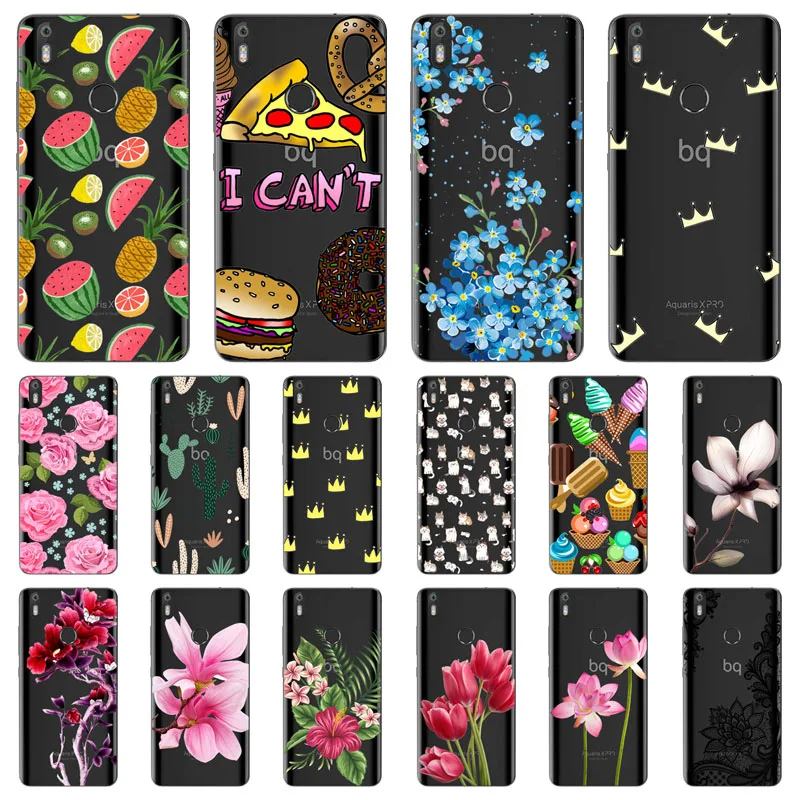for BQ Aquaris X Pro Case Silicon Black Painting flower Soft TPU Back Cover protect Phone cases shell |