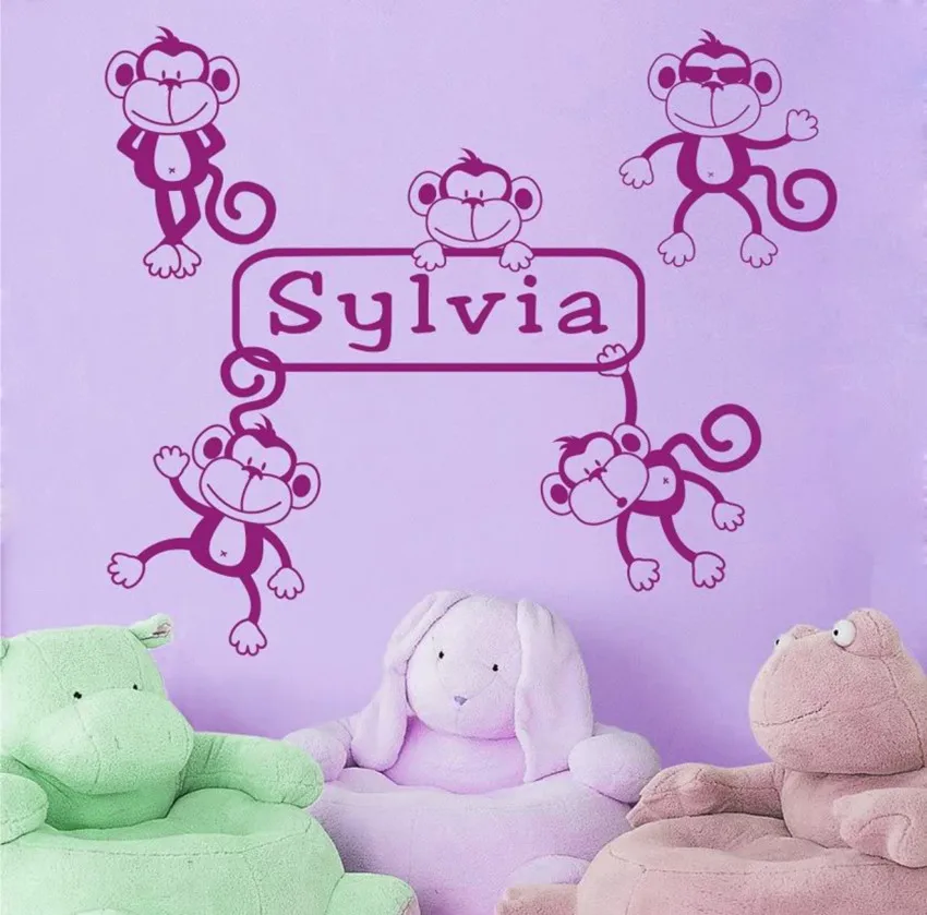 Buy Home Decor Wall Stivker Monkeys Custom Name Vinyl Wall Decals Art Kids