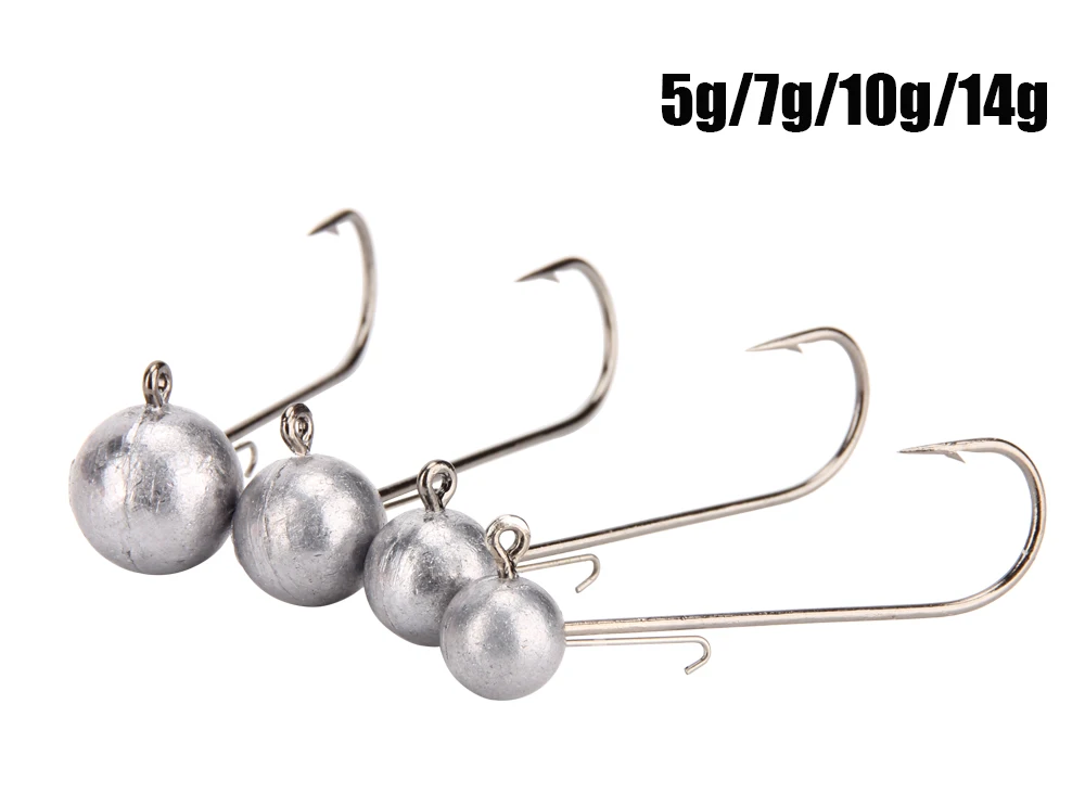 RoseWood 4pcsLot Weedless Jig Ball Hook, 5g7g10g14g Worm Shad Jig Head Barbed Fishing Hooks Lures Bait  (1)