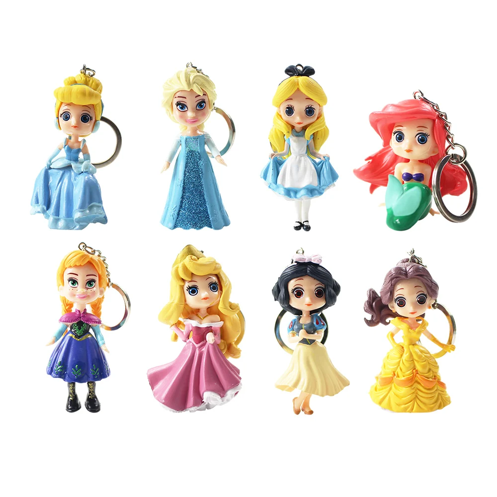 

8pcs/lot Princess Keychain Snow White Belle Ariel Cinderella Pendant PVC Action Figure Collection Model Toy Gift