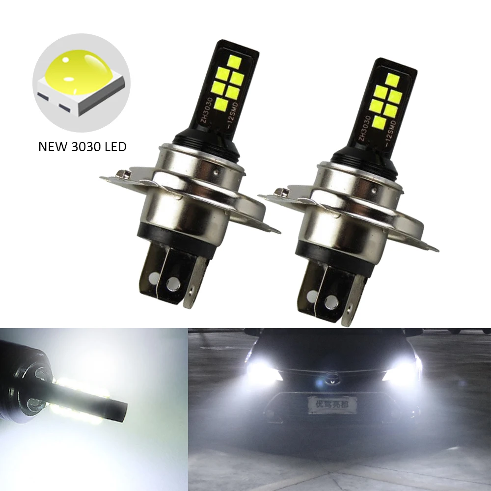 

1PC H4 Led Fog Light Motorcycle Light Bulbs 3030 12 LED Canbus Lamp DRL Car Driving Running Lamp Auto Leds Bulb White 12V