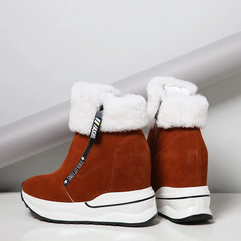 

2018 big size cow suede zip platform super high round toe snow boots women thick bottom ankle boots warm casual winter shoes L28