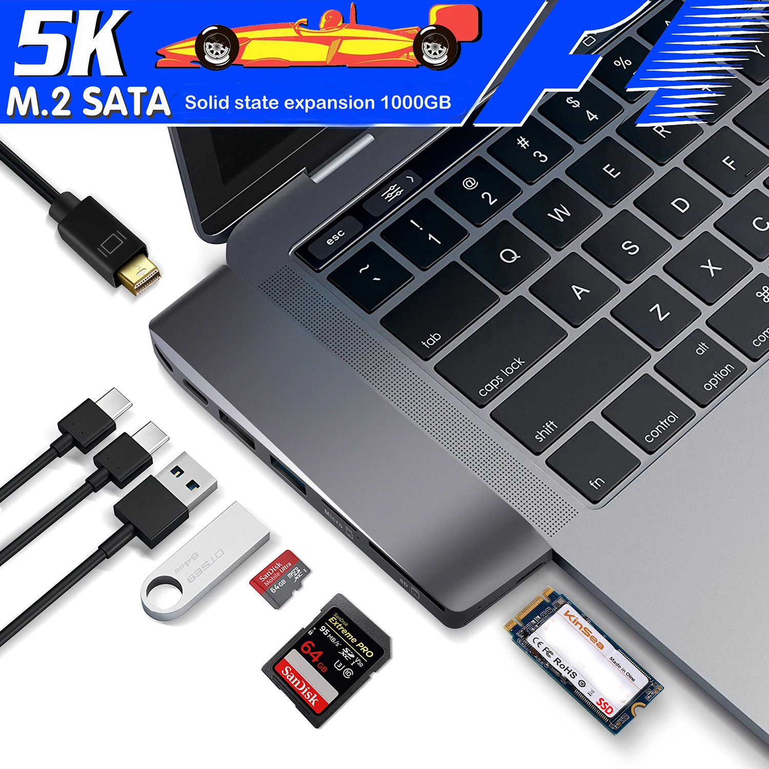 LTGEM type-C USB 3,0 USB 2,0 type-C DUO док-станция с 3* USB+ 5K DP+ SSD+ жесткий диск+ UHS-I SD/TF ридер+ PD адаптер для Macbook Pro