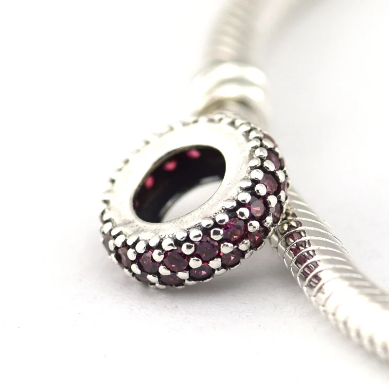 

Inspiration Red Cz Spacer Beads 100% 925 Sterling Silver Charm Beads for Jewelry making Fit Bracelets Diy Fine Jewelry PF086F