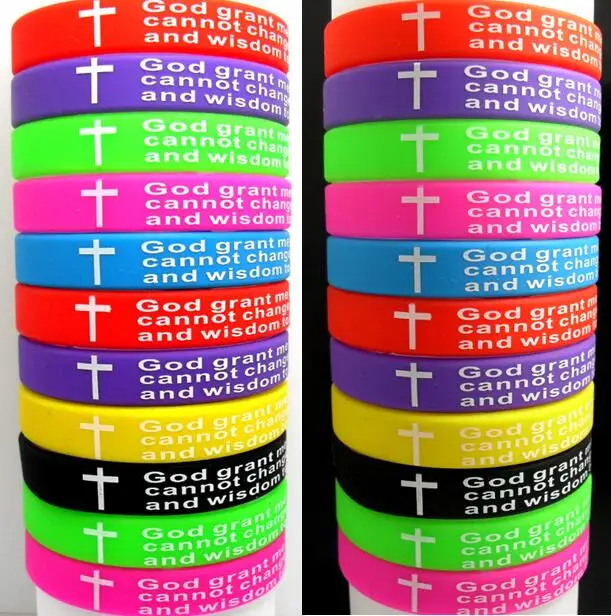 100pcs COLOR MIX 12mm Serenity Prayer Bible Silicone Bracelets Men