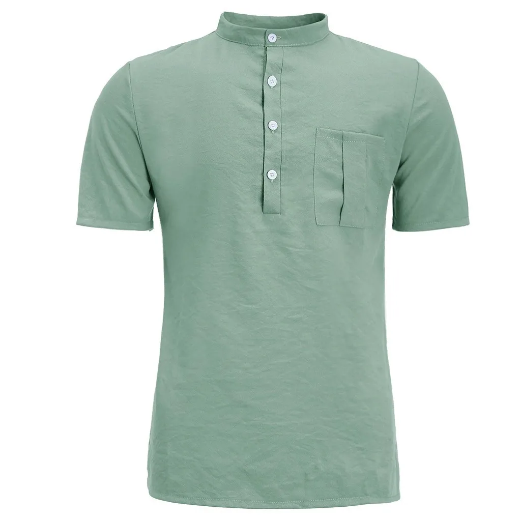 Повседневная мужская рубашка Camisa, летняя рубашка с коротким рукавом, мужская мода, чистый хлопок, пеньковая пуговица, большая блузка, Топ Camisa masculina
