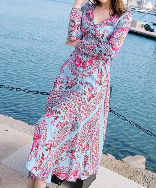 Longue Bleu Coton D'été Mode Nouvelle Vent Femmes National 3xl Chaude Plage 2019 S Soie ORzwaPqS