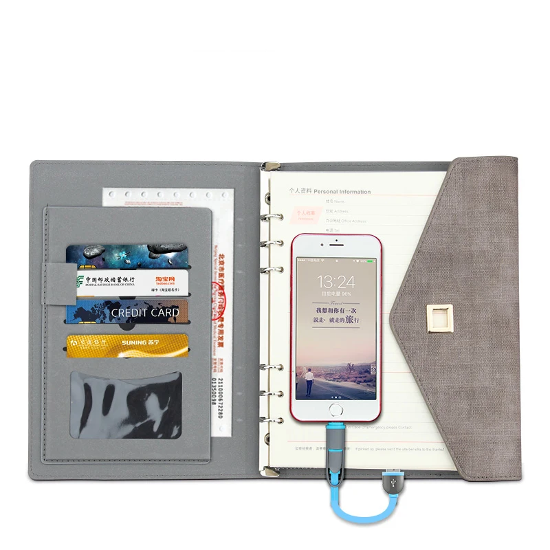

Power Bank Creative Business Gift Multifunctional Handbook With Mobile Power Udisk A5 Loose Page Notebook For Office Stationery