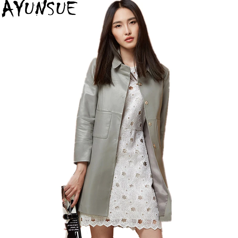 

AYUNSUE 2018 Spring Autumn Genuine Leather Jacket Women Real Sheepskin Coat Female Casual Ladies Jacket Trench Plus Size ZWZ1603