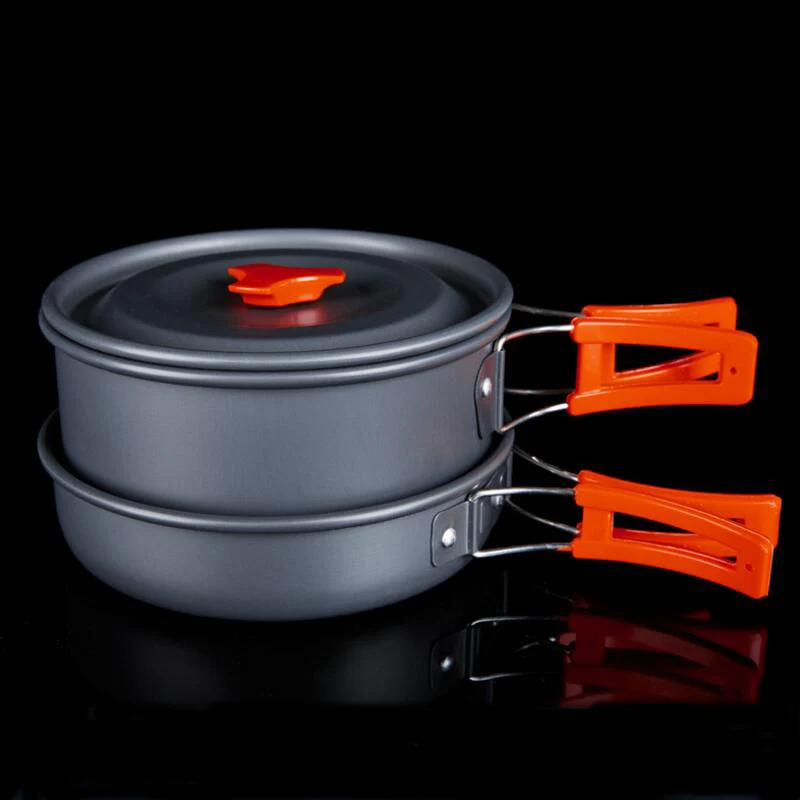 Camping al aire libre de utensilios de cocina olla sartenes juego de Picnic con Pan Camping Picnic vajilla para los turistas té teteras cocinas de Gas