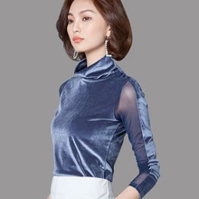 Missoov футболки Осень Зима Женская Повседневная водолазка Модная брендовая футболка femme топы тонкая сетка Базовая футболка золотой бархат черный