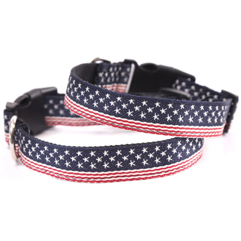 

New American flag printing dog collar Adjustable pet collars durable small medium and Large dogs nylon collar puppy dog necklace