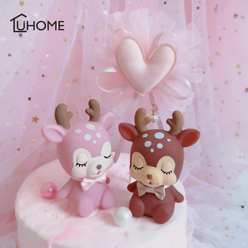 

Lovely Sika Deer Cake Topper Cake Decoration Party Wedding Dessert Decoration Home Decor Miniature Terrarium Figurines Ornaments