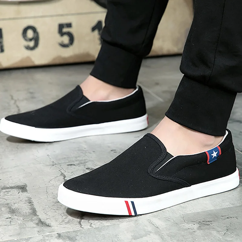 

Large size 6-13.5 Men's Vulcanize shoes Fashion Shallow Canvas shoes for boys Non-slip Slip on sneakers men Spring