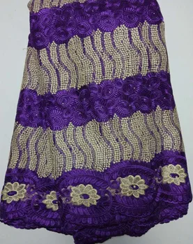 

New Arrival High Quality African French net Lace Fabric With stones Tulle Lace Fabric For Big Occasion dresses ELM006 PURPLE