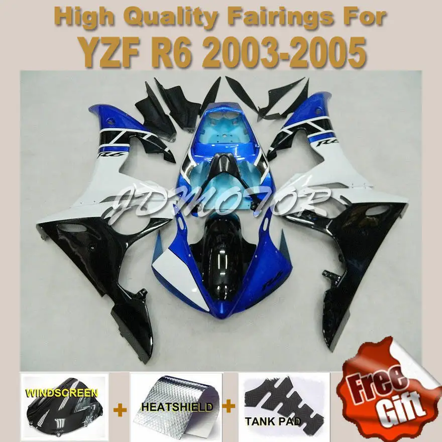 Blue white black YZF R6 03 04 05 fairing for YAHAMA 2003 2004 2005 YZF-R6 03-05 YZFR6 fairings kit #SU2W3S |