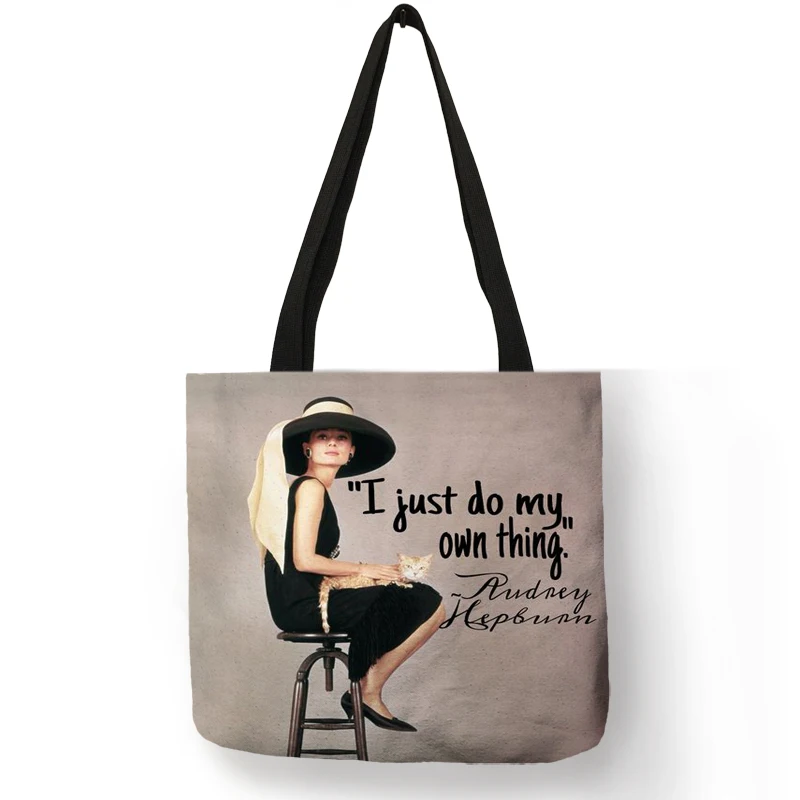 013 Exclusive Hand Bags for Women Famous Actress Hepburn Painting Shoulder Bag Eco Linen Fashion Lady Elegant Casual Handbag - Цвет: 013
