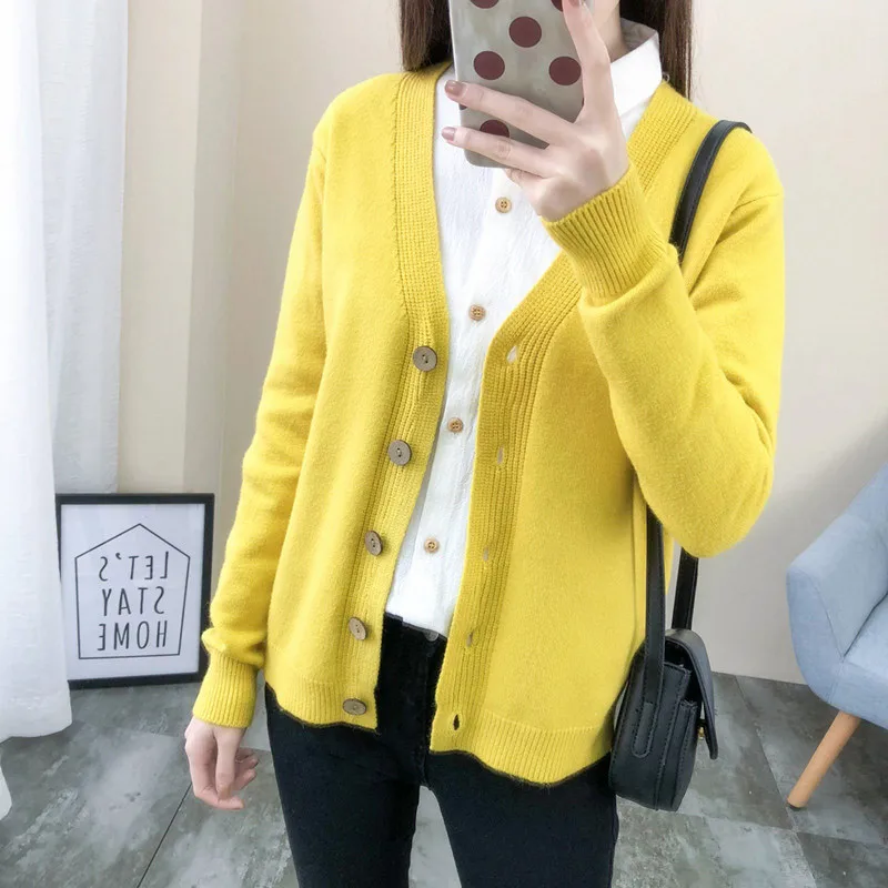 Knitted Cardigan Women 2019 Spring New Korean V-Neck Retro Sweater Jacket Elegant Solid Color Long Sleeve Ladies Knitwear Lj338