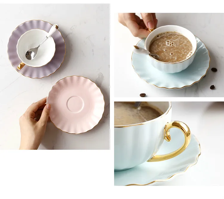 Europe Type Manual Paint Bone China Coffee Cups And Saucers Spoon Set Tea Cup Home Afternoon Tea Set