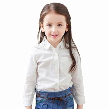 Осенняя детская рубашка хлопковые школьные блузки для девочек Детская однотонная одежда с длинными рукавами и отложным воротником в стиле пэчворк для студентов
