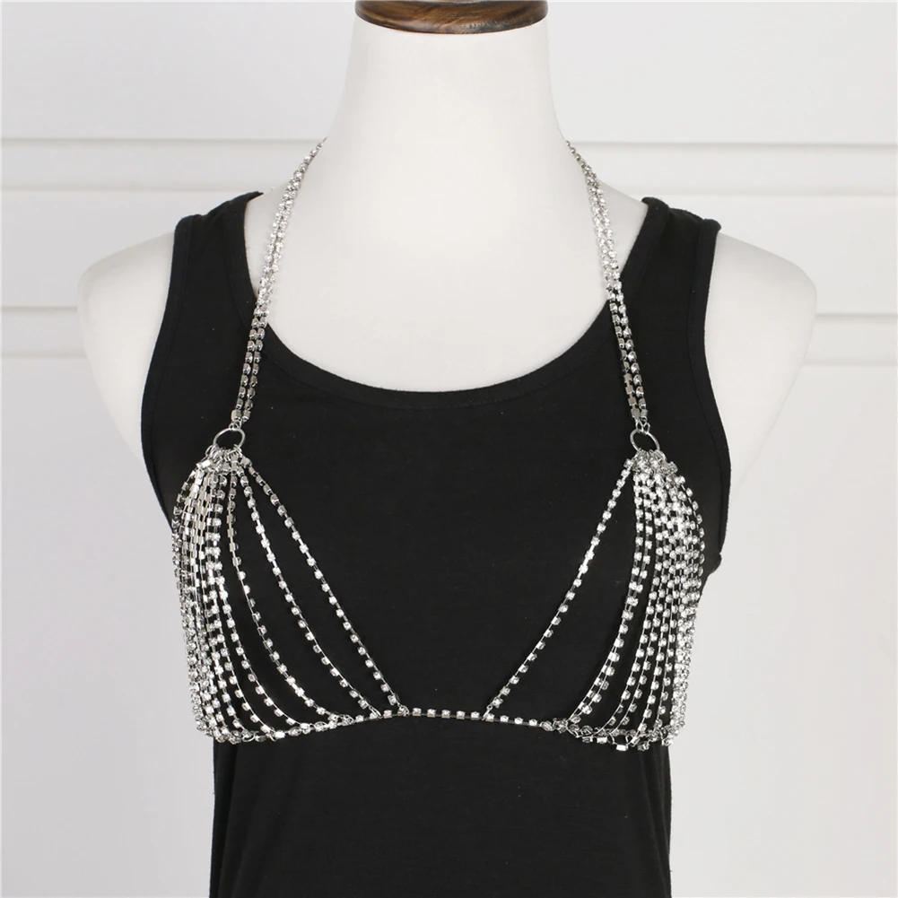 

Women Body Chain Harness Belly Waist rhinestone Bra Chest Bikini Beach Jewelry