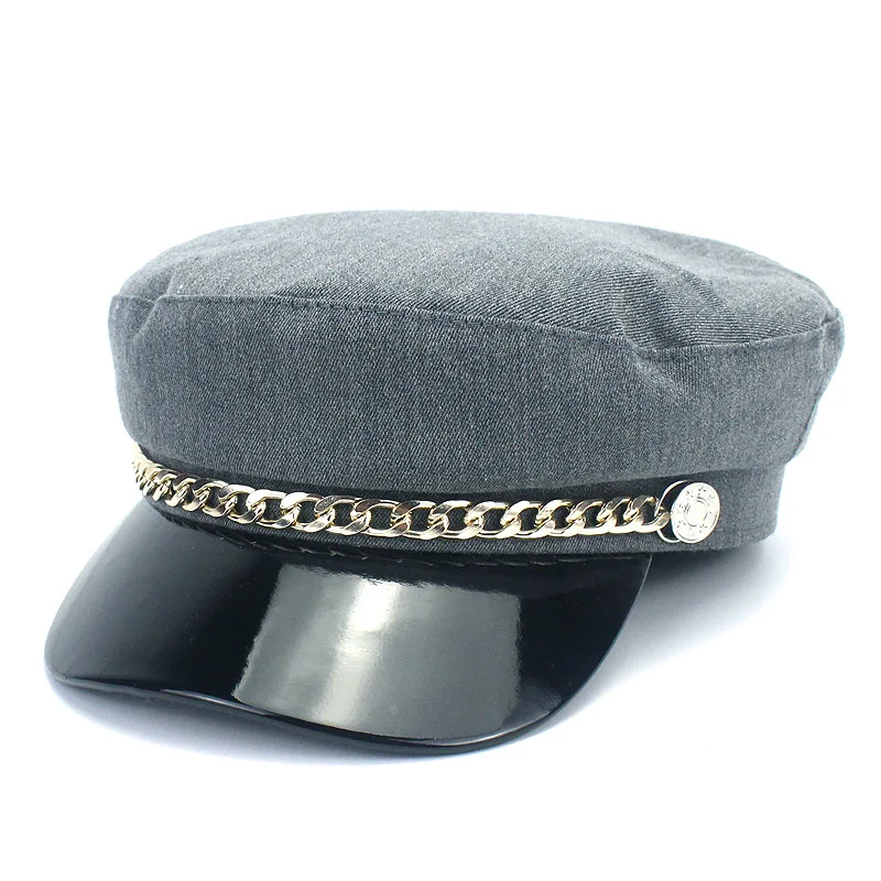Военная Кепка, Железная шляпа с цепью, женские зимние шапки для мужчин и женщин, Дамская армейская милитарная Кепка из искусственной кожи, Черная кепка, шляпа моряка