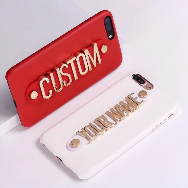 Настоящая кожа Золотой Металл роскошный смелый пользовательский набор текста на телефоне чехол Coque Funda для iPhone 11 Pro Max 6S XS Max XR 7 7Plus 8 8Plus X