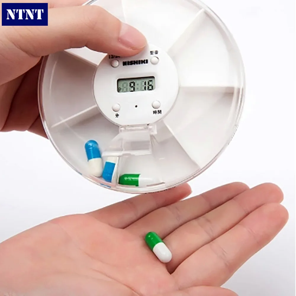 7 Grids 7 Compartments Portable Pill Box 5 Alarms Timed Pill Storage