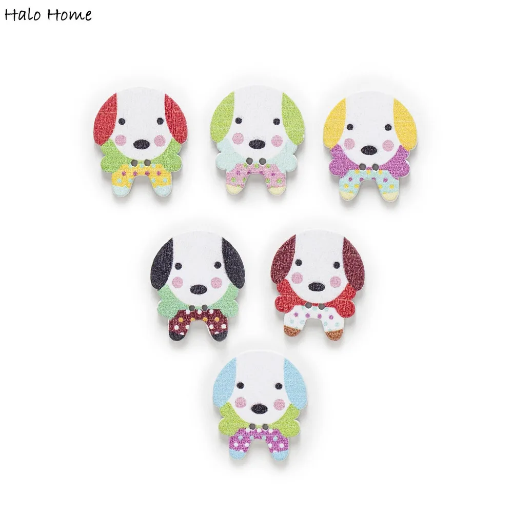 

50pcs Wood Buttons Dog Sewing Scrapbooking Clothing Home Handwork Gift Decor Card Making DIY 25x21mm