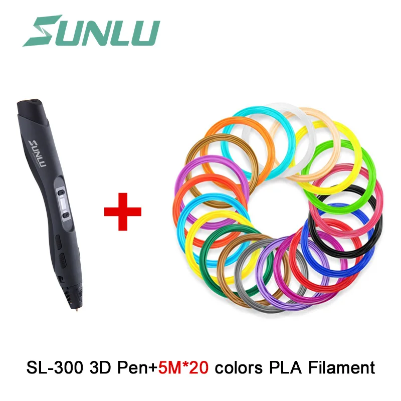 SUNLU 3D Ручка SL300A сменная ABS/PLA/PCL нить 1,75 мм черная 3D Ручка для рисования Sunlu для детей и взрослых подарки на день отца - Цвет: Black Pen 100m PLA