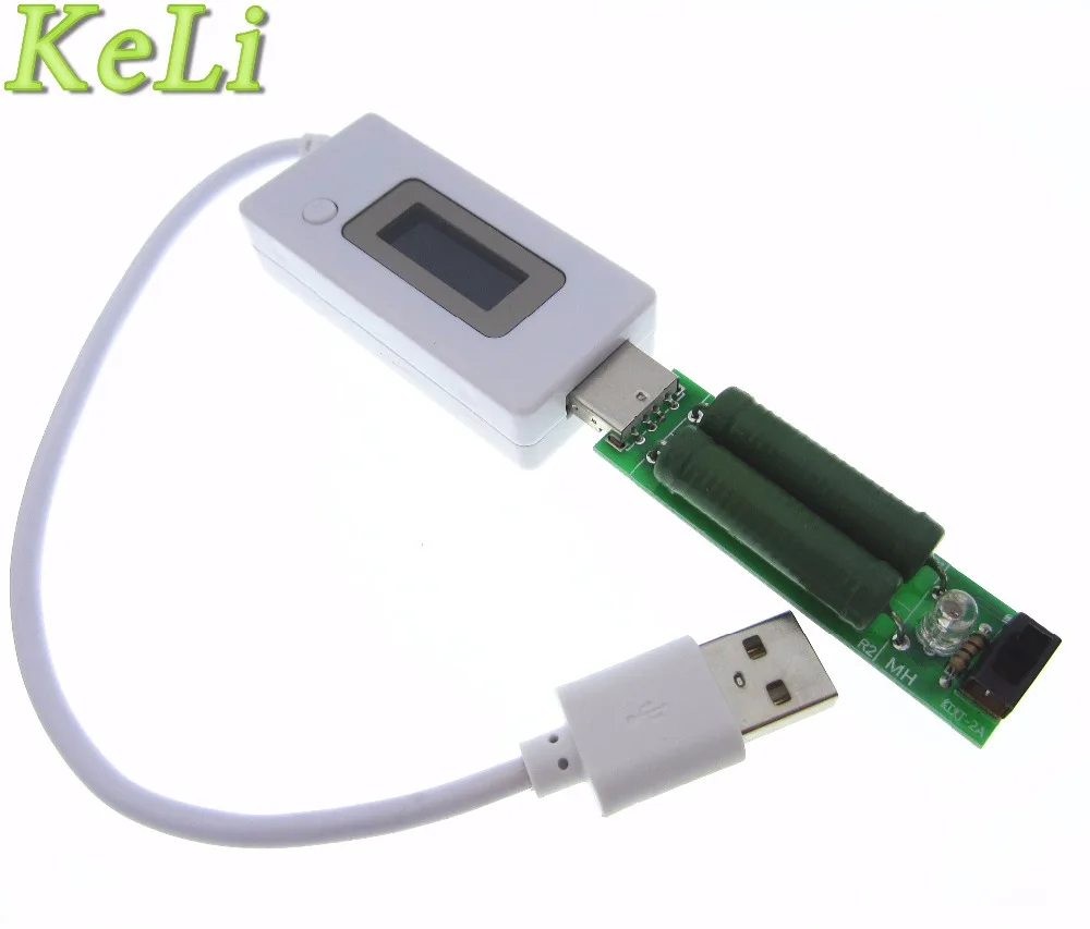 

LCD Digital Voltmeter USB Current Voltage Meter Battery Charger Tester Detector + 1A/2A Mini Discharge Load Resistor Kit