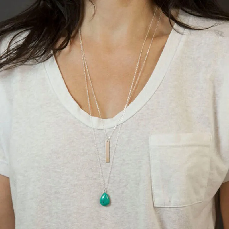 

Foreign Trade Natural Stone and Water drop Metal sheet Multi-layer Personality Necklaces in Europe and America LX006