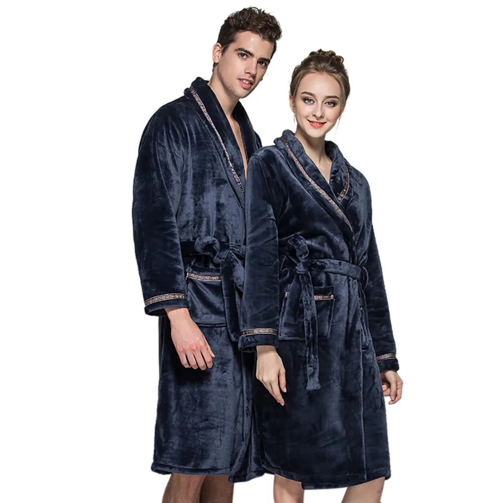 

Sleepwear Robe 2019 Men Women Winter Plush Shawl Bathrobe Lengthen Thicken Home Clothes Robe Coat Black Vintage Nightgowns