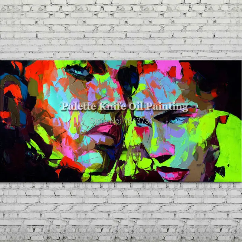 

Palette knife portrait Face Oil painting Character figure canva Hand painted Francoise Nielly wall Art picture for living room47