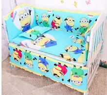 Promotion 6pcs Minions Baby Cot Crib Bedding set for girl and boys include bumpers sheet pillow