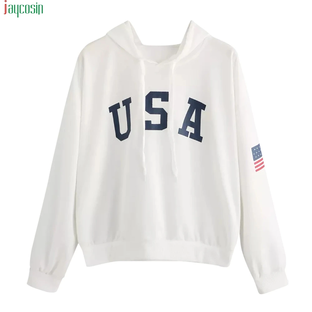JAYCOSIN буквы USA принт Новая Женская мода с длинными рукавами свитер капюшоном Harajuku