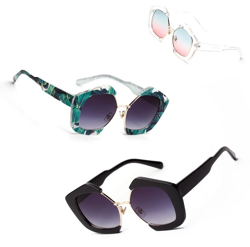 Винтажные полигональные солнцезащитные очки, женские зеленые солнечные очки в форме бананового листа, модные квадратные очки, UV400, женские солнцезащитные очки