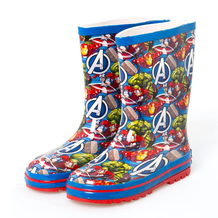 Новинка года; Супергерои Мстители «Дисней»; зеленые резиновые сапоги; Водонепроницаемая Обувь для мальчиков; нескользящая обувь; размеры 24-36