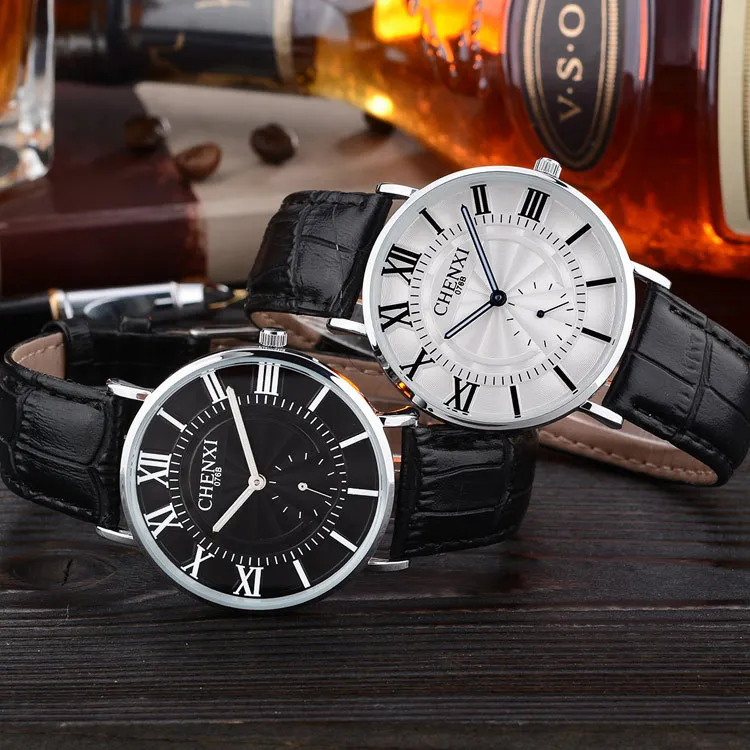 Classic Rome Dial Black Leather Dual Time Quartz Analog Dress