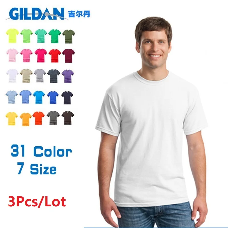 GILDAN 76000 3Pcs Men 100%Cotton T-shirts Solid Short Sleeve T Shirt Mens New O-neck Tops Tees Basic TShirts Brand Clothing