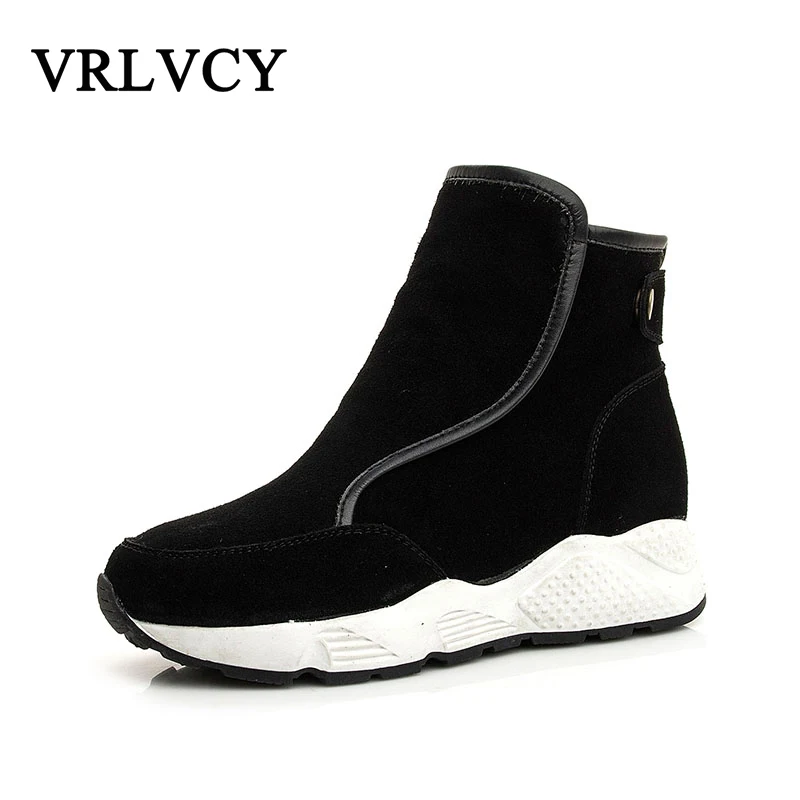 

Winter new thick long plush short tube snow boots female leather short boots muffin thick-soled cotton boots
